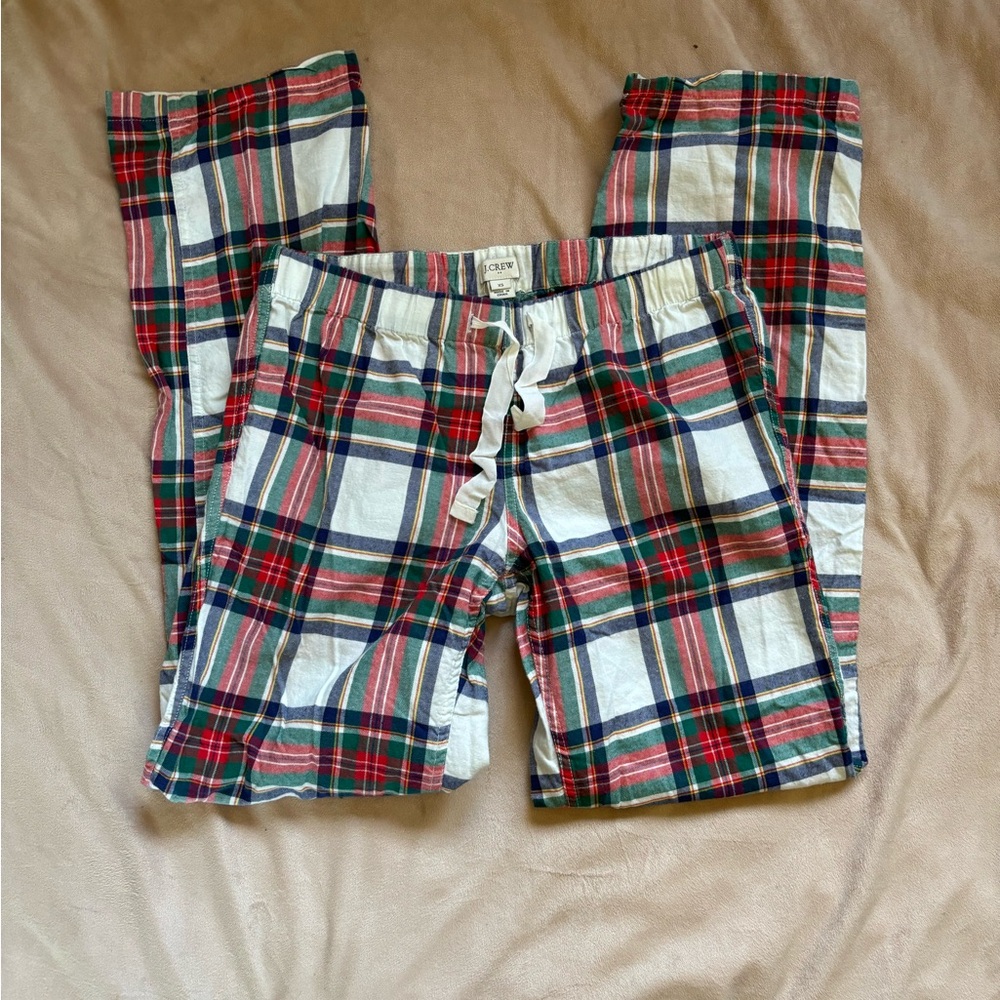 J.Crew Flannel Pajama Pants Sleepwear XS Drawstring Plaid Red White Plaid
